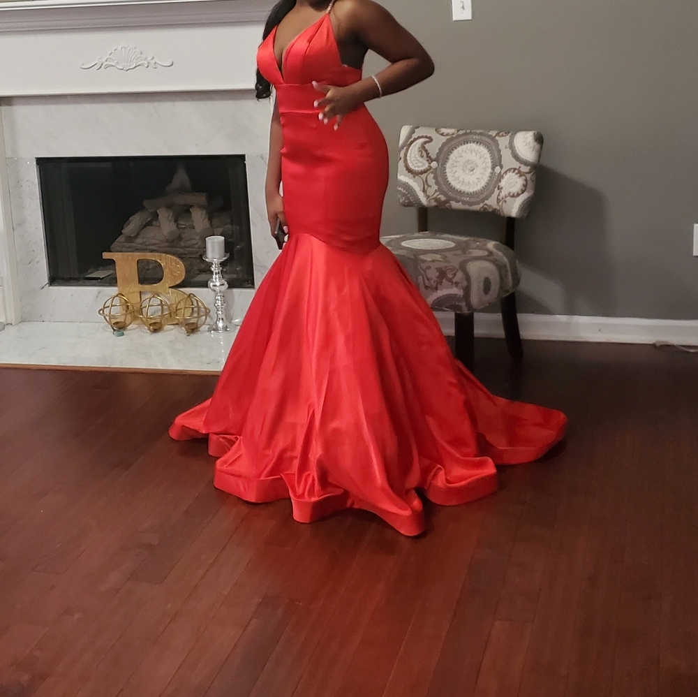 Beautiful Formal Red Dress From Bella's Bridal & Formal. Diamond straps